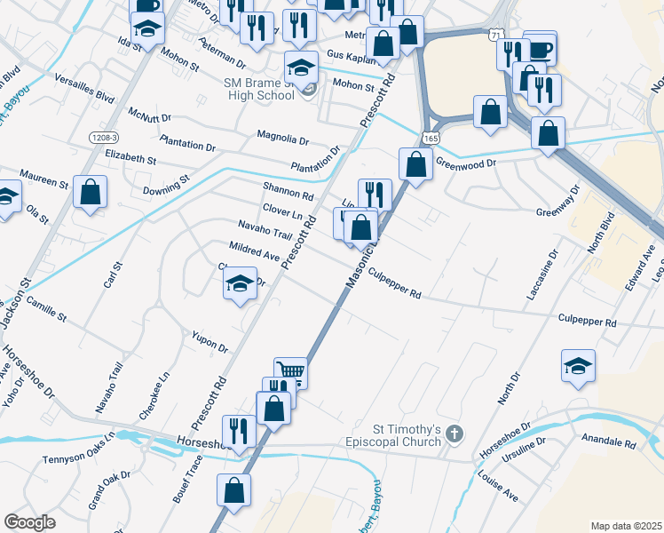 map of restaurants, bars, coffee shops, grocery stores, and more near 2128 Madeline Drive in Alexandria