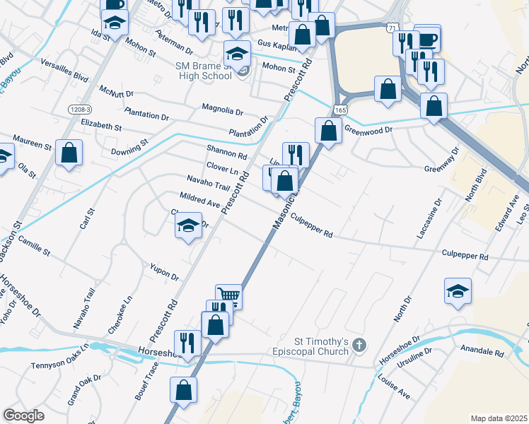 map of restaurants, bars, coffee shops, grocery stores, and more near 2128 Madeline Drive in Alexandria