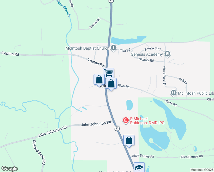 map of restaurants, bars, coffee shops, grocery stores, and more near in McIntosh