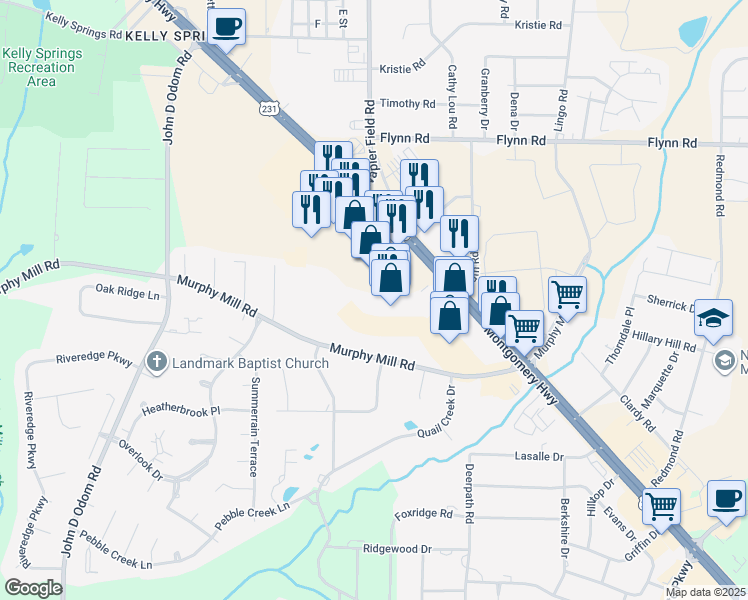 map of restaurants, bars, coffee shops, grocery stores, and more near 4601 Montgomery Highway in Dothan