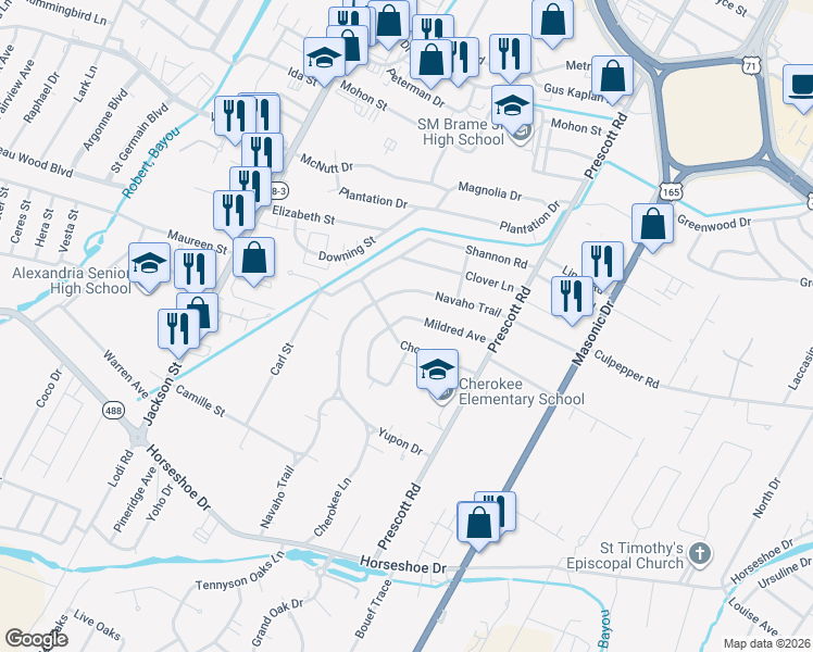map of restaurants, bars, coffee shops, grocery stores, and more near 5612 Mildred Avenue in Alexandria