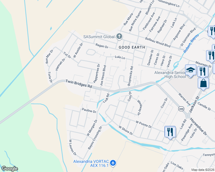 map of restaurants, bars, coffee shops, grocery stores, and more near 504 Anderson Court in Alexandria