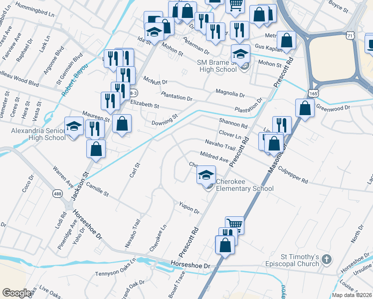 map of restaurants, bars, coffee shops, grocery stores, and more near 5612 Mildred Avenue in Alexandria