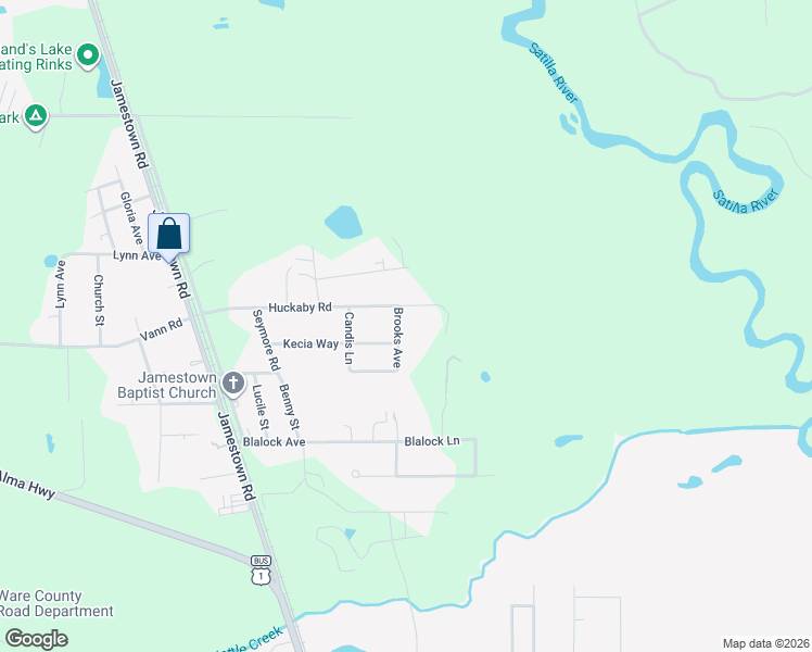 map of restaurants, bars, coffee shops, grocery stores, and more near 3930 Brooks Avenue in Waycross