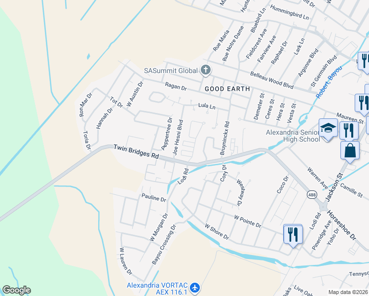 map of restaurants, bars, coffee shops, grocery stores, and more near 504 Anderson Court in Alexandria