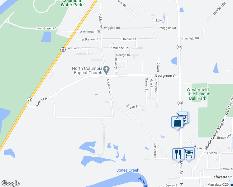 map of restaurants, bars, coffee shops, grocery stores, and more near 1506 North Main Street in Columbia
