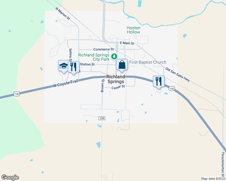 map of restaurants, bars, coffee shops, grocery stores, and more near 206 Hooten Street in Richland Springs