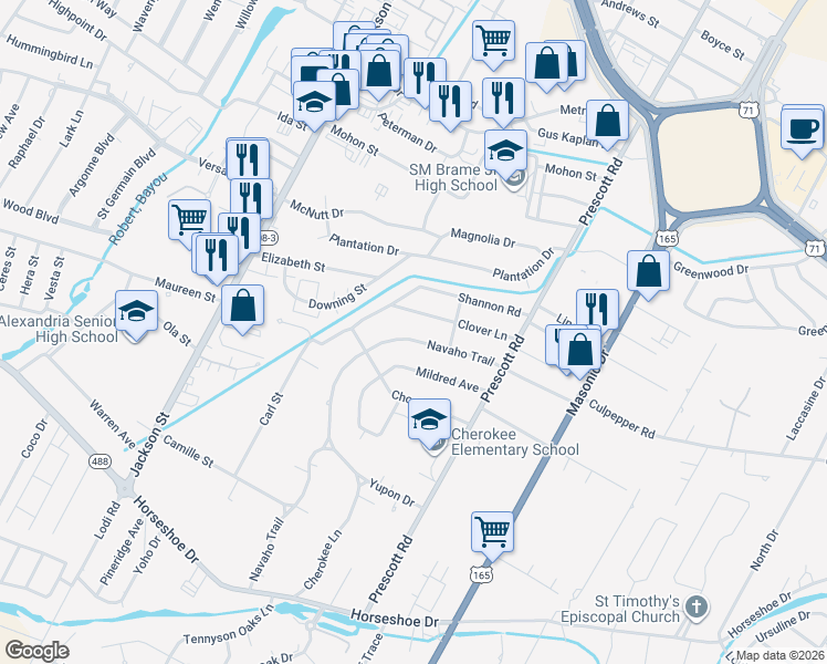map of restaurants, bars, coffee shops, grocery stores, and more near 1731 Clover Lane in Alexandria