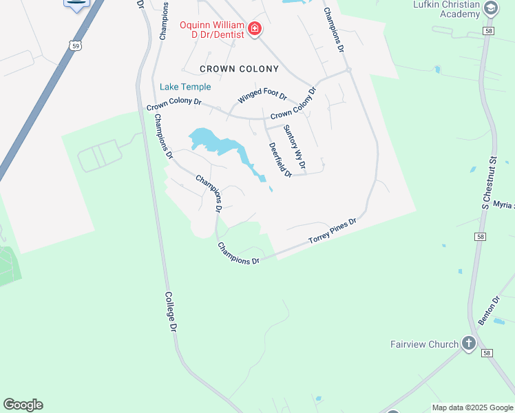 map of restaurants, bars, coffee shops, grocery stores, and more near 112 Southern Hills Drive in Lufkin