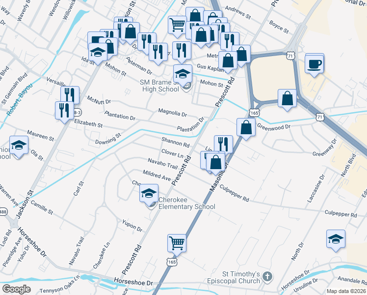map of restaurants, bars, coffee shops, grocery stores, and more near 2010 Shannon Road in Alexandria