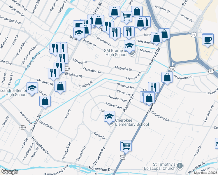 map of restaurants, bars, coffee shops, grocery stores, and more near 1731 Clover Ln in Alexandria