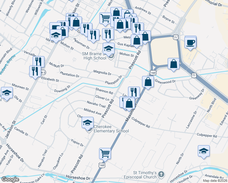 map of restaurants, bars, coffee shops, grocery stores, and more near 2010 Shannon Road in Alexandria