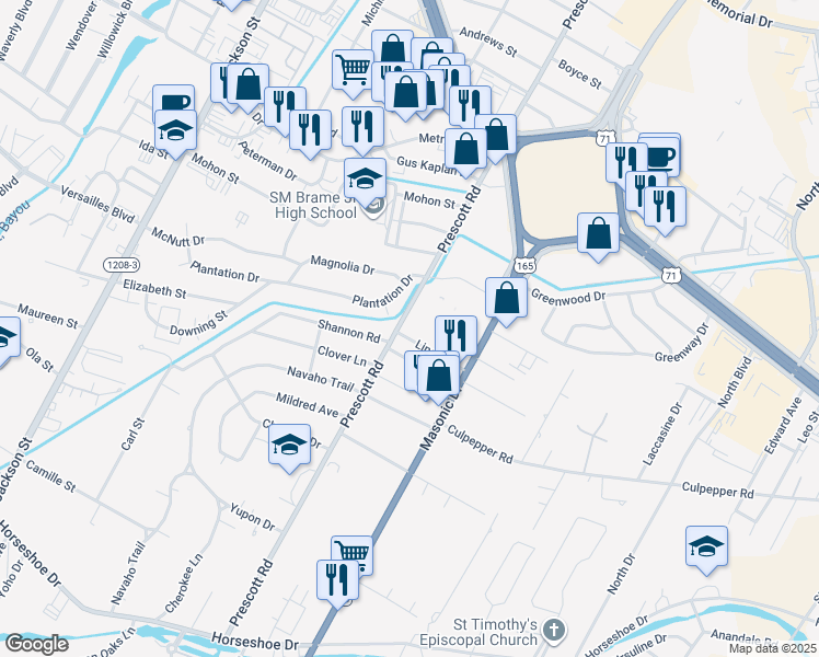 map of restaurants, bars, coffee shops, grocery stores, and more near 5123 Prescott Road in Alexandria