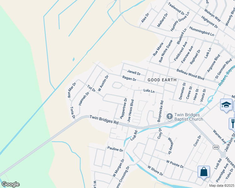 map of restaurants, bars, coffee shops, grocery stores, and more near 324 Jacob B Loop in Alexandria
