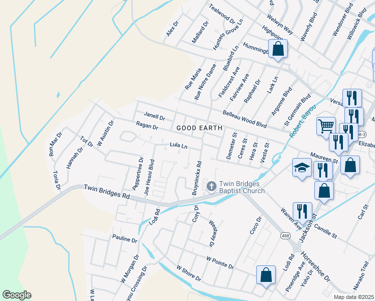 map of restaurants, bars, coffee shops, grocery stores, and more near 5804 Habeeb Drive in Alexandria