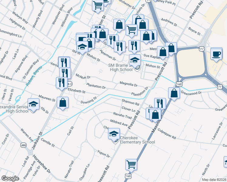 map of restaurants, bars, coffee shops, grocery stores, and more near 1618 Plantation Drive in Alexandria