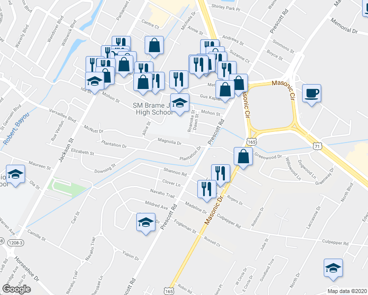 map of restaurants, bars, coffee shops, grocery stores, and more near 1912 Magnolia Drive in Alexandria