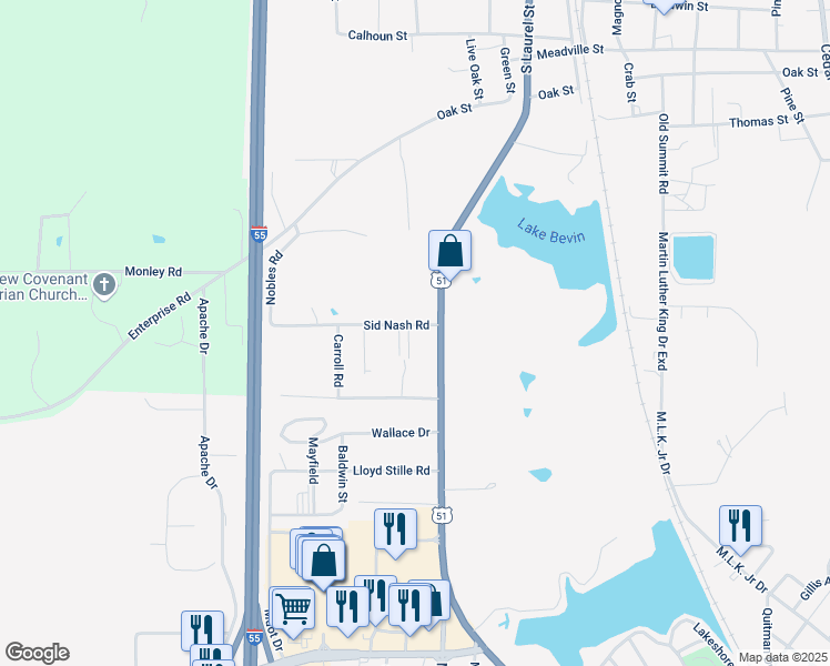 map of restaurants, bars, coffee shops, grocery stores, and more near 1121 Highway 98 in Summit