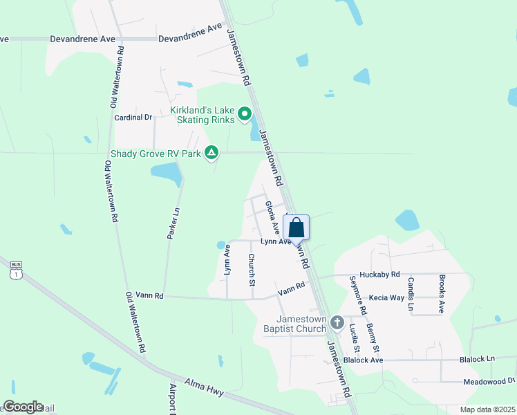 map of restaurants, bars, coffee shops, grocery stores, and more near 4243 Church Street Extension in Waycross