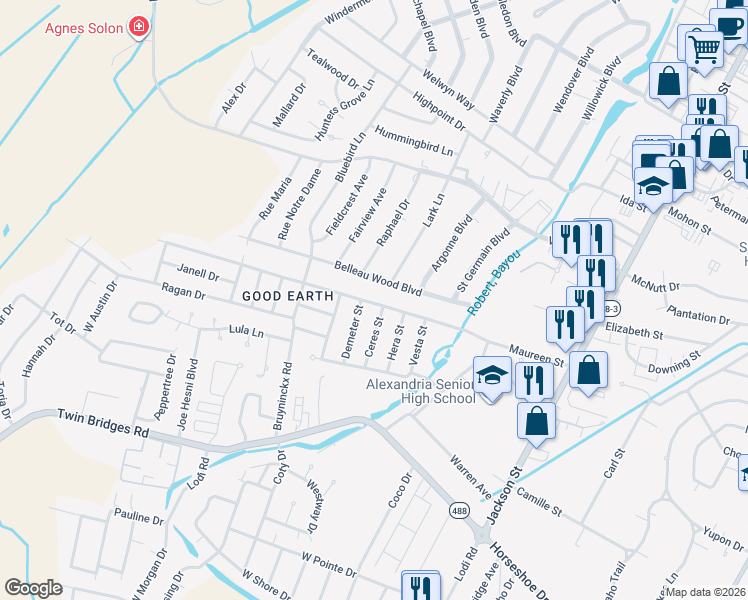 map of restaurants, bars, coffee shops, grocery stores, and more near 609 Terra Avenue in Alexandria