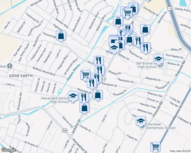 map of restaurants, bars, coffee shops, grocery stores, and more near 5213 Rue Verdun in Alexandria