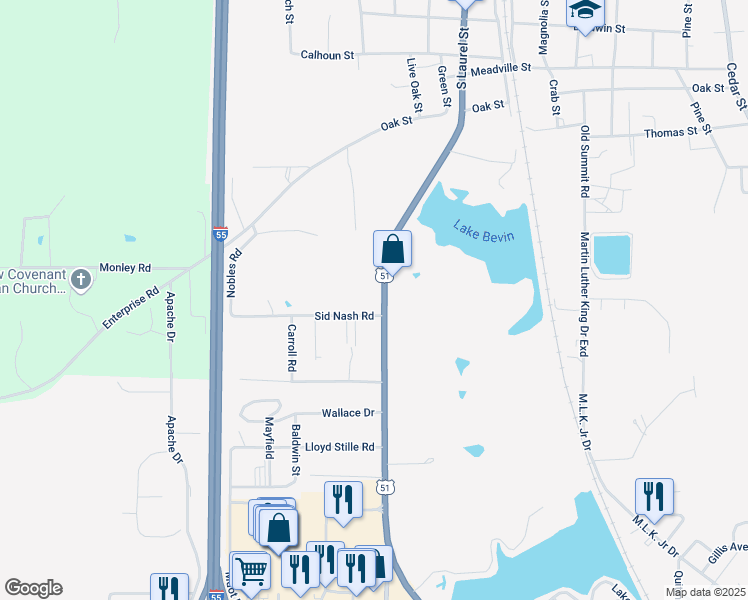 map of restaurants, bars, coffee shops, grocery stores, and more near 1121 U.S. 98 in Summit
