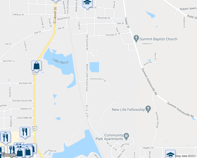 map of restaurants, bars, coffee shops, grocery stores, and more near 1004 Honeysuckle Trail in Summit