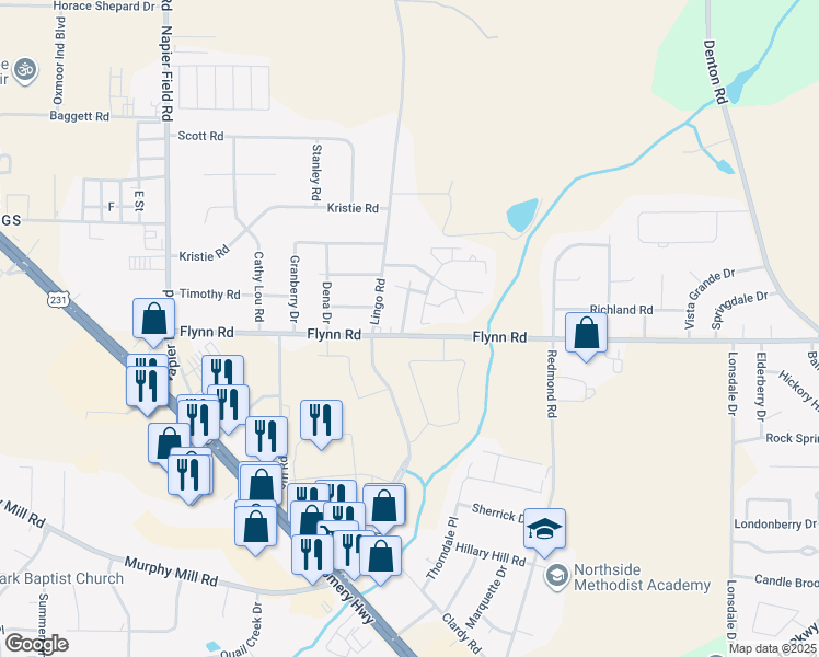map of restaurants, bars, coffee shops, grocery stores, and more near 3150 Flynn Road in Dothan
