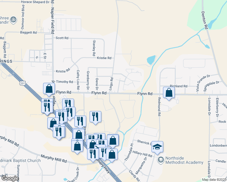map of restaurants, bars, coffee shops, grocery stores, and more near 3150 Flynn Road in Dothan