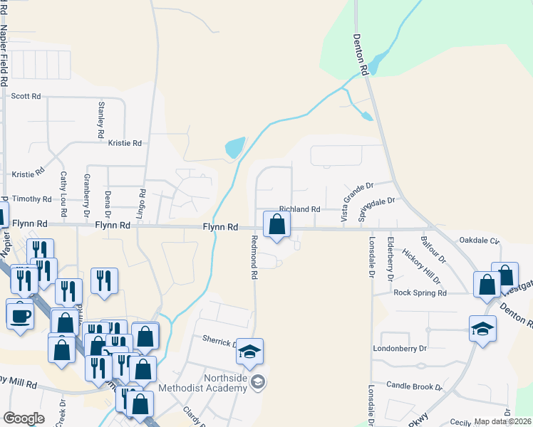 map of restaurants, bars, coffee shops, grocery stores, and more near 3905 Richland Road in Dothan