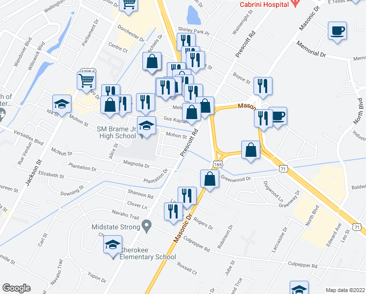 map of restaurants, bars, coffee shops, grocery stores, and more near 2113 Kimberly Street in Alexandria