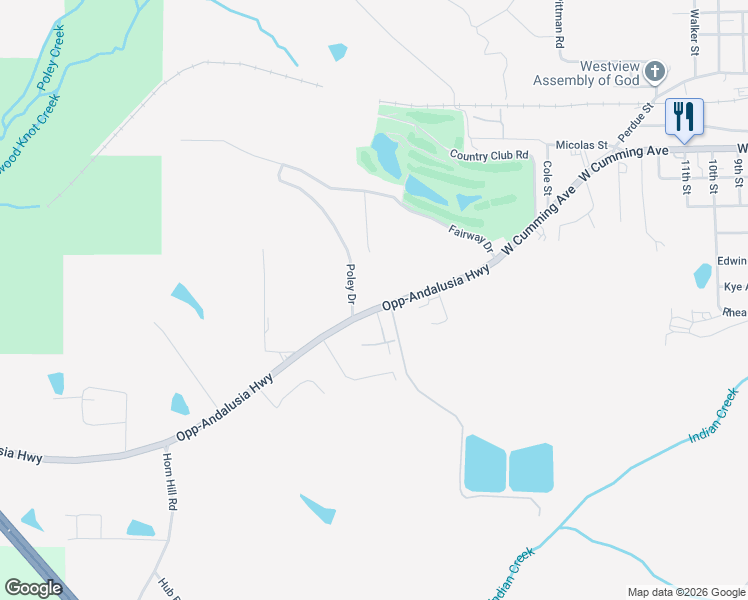 map of restaurants, bars, coffee shops, grocery stores, and more near 2122 Highway 12 in Opp