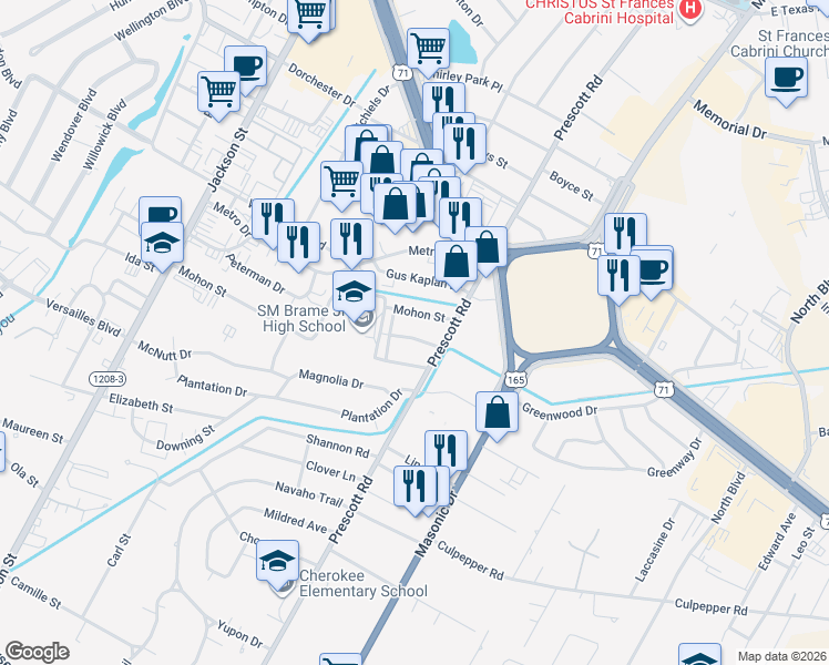 map of restaurants, bars, coffee shops, grocery stores, and more near 2108 Mohon Street in Alexandria