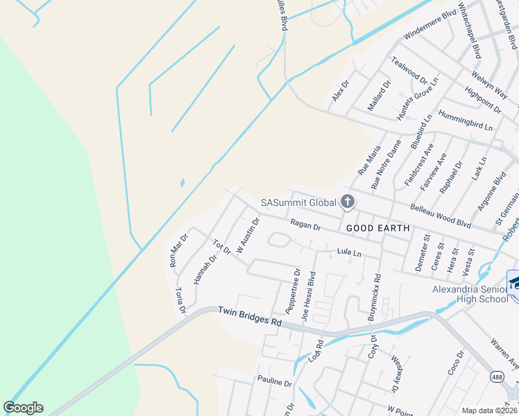 map of restaurants, bars, coffee shops, grocery stores, and more near 35 Ragan Drive in Alexandria
