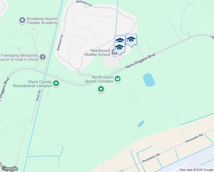 map of restaurants, bars, coffee shops, grocery stores, and more near 640 Harry Driggers Boulevard in Brunswick