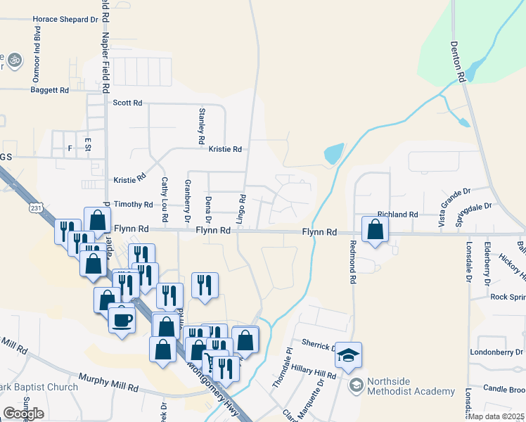 map of restaurants, bars, coffee shops, grocery stores, and more near 3300-3398 Lingo Road in Dothan