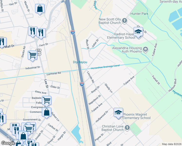 map of restaurants, bars, coffee shops, grocery stores, and more near 3803 Lincoln Road in Alexandria