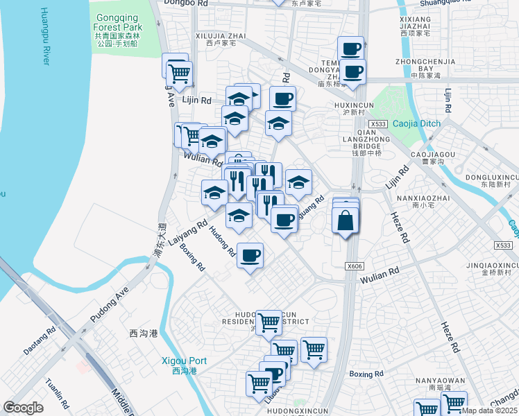 map of restaurants, bars, coffee shops, grocery stores, and more near in 