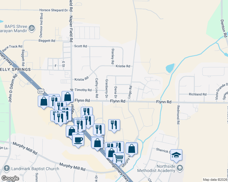 map of restaurants, bars, coffee shops, grocery stores, and more near 3301 Dena Drive in Dothan