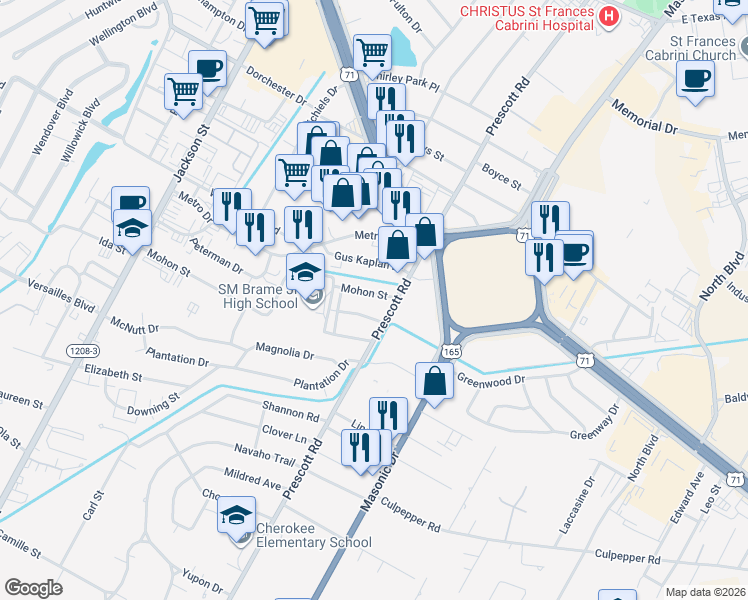 map of restaurants, bars, coffee shops, grocery stores, and more near 2108 Mohon Street in Alexandria