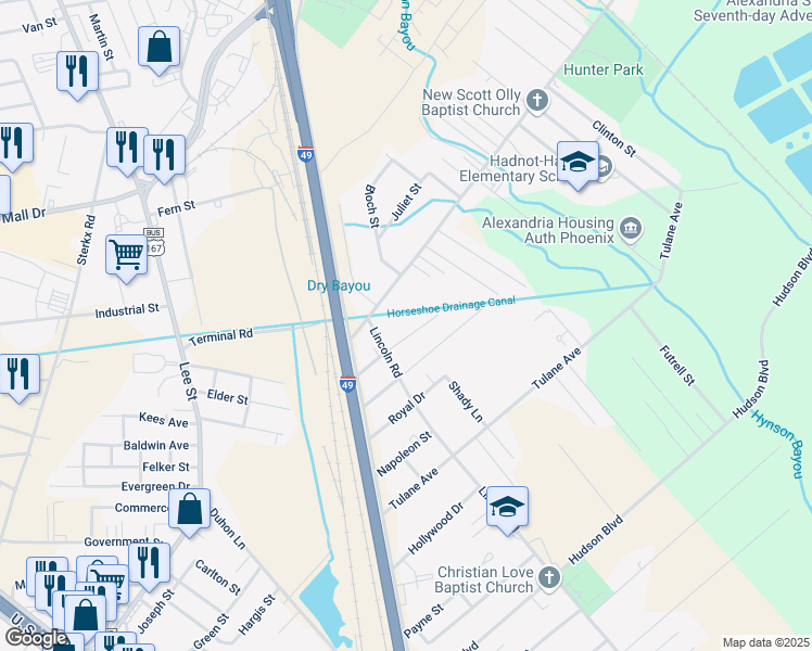map of restaurants, bars, coffee shops, grocery stores, and more near 3300-3412 Queens Court in Alexandria