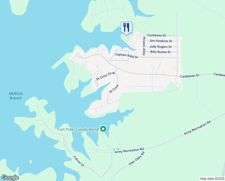 map of restaurants, bars, coffee shops, grocery stores, and more near Saint Croix in Sabine Parish