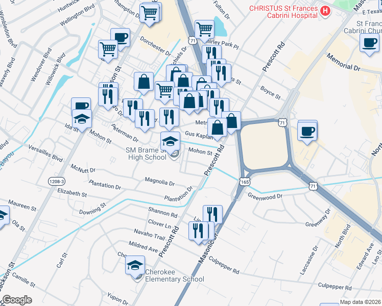 map of restaurants, bars, coffee shops, grocery stores, and more near 2004 Mohon Street in Alexandria