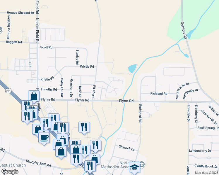 map of restaurants, bars, coffee shops, grocery stores, and more near 3142 Flynn Road in Dothan