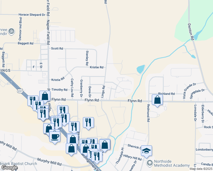 map of restaurants, bars, coffee shops, grocery stores, and more near 3300 Lingo Road in Dothan
