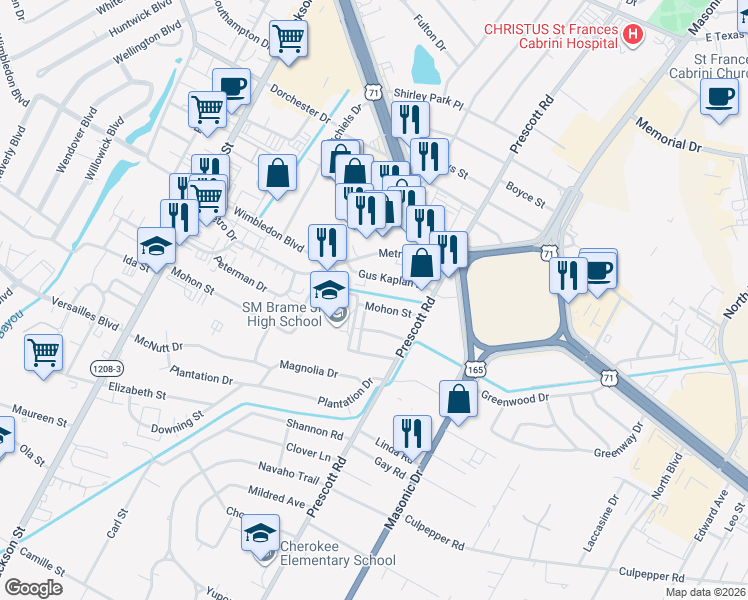 map of restaurants, bars, coffee shops, grocery stores, and more near 2004 Mohon Street in Alexandria