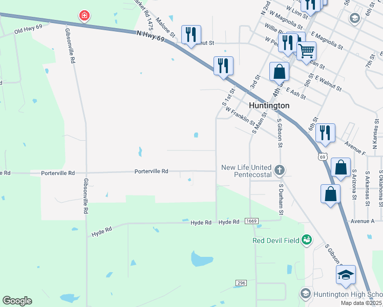 map of restaurants, bars, coffee shops, grocery stores, and more near 499 Abbott Drive in Huntington