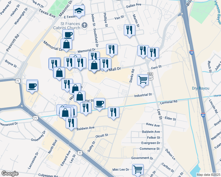 map of restaurants, bars, coffee shops, grocery stores, and more near 3220 Belwood Street in Alexandria
