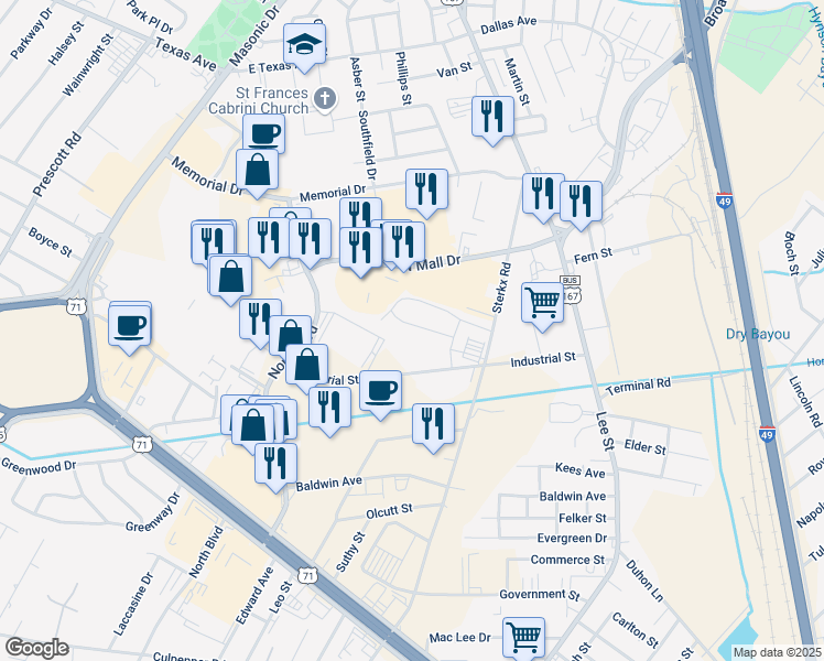 map of restaurants, bars, coffee shops, grocery stores, and more near 3220 Belwood Street in Alexandria