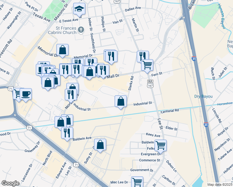 map of restaurants, bars, coffee shops, grocery stores, and more near 3251 Redwood Drive in Alexandria